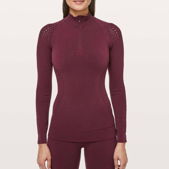 Lululemon Reveal 1/2 Zip Mindful Motion Mesh pullover Burgundy Quarter-Zip 2 - Picture 1 of 6